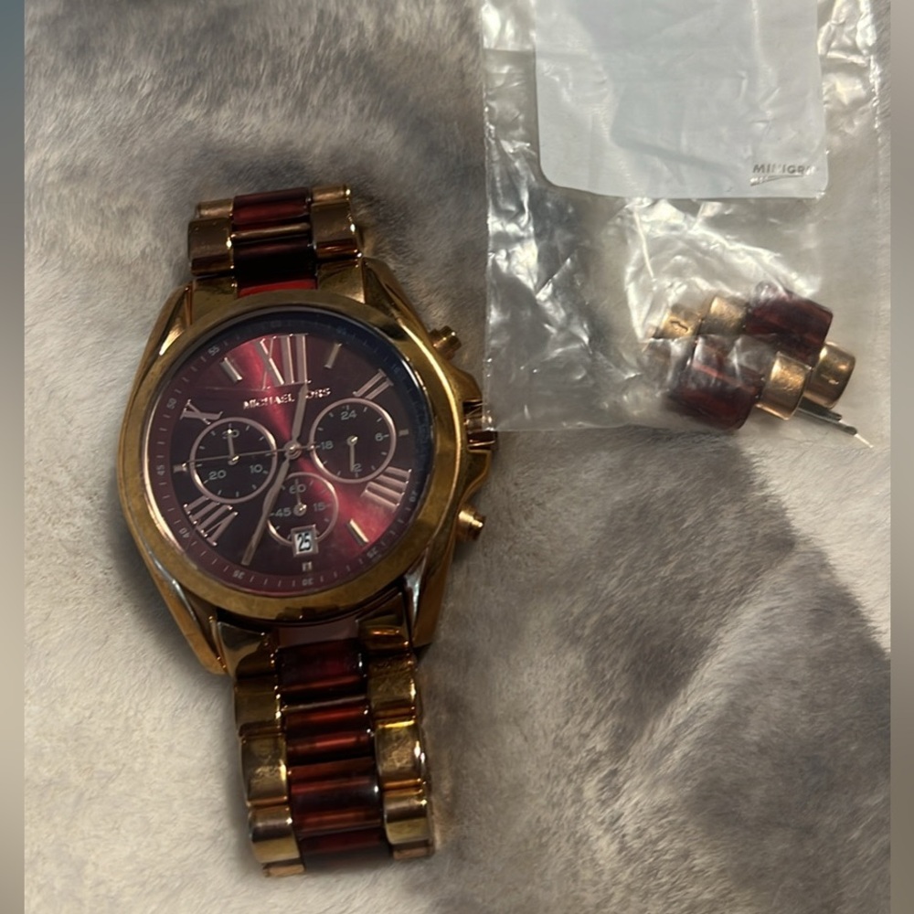Michael Kors Gold and Burgundy Watch MK627 Bradshaw Chronograph